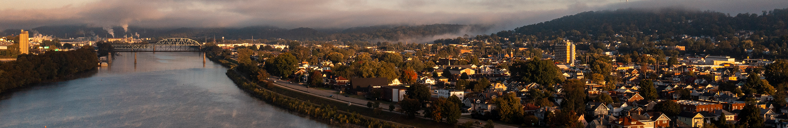 Drone shot of Charleston WV during sunset